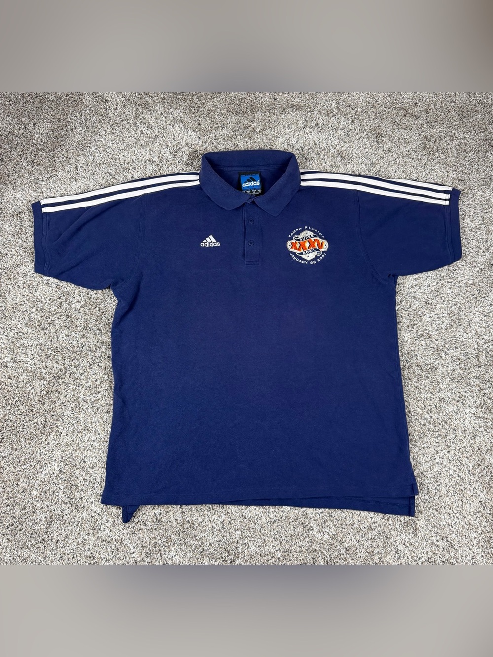 Vintage Y2K Sz XL Men’s Adidas Super Bowl XXXV Tampa 2001 Polo Shirt Blue
